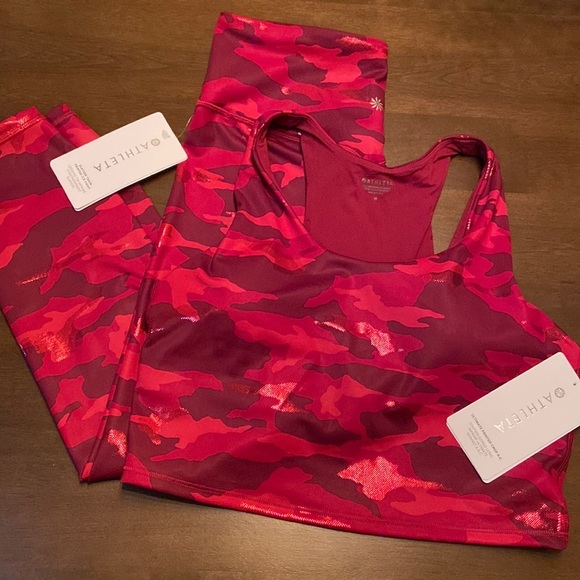 Set Of Athleta Elation Train Printed 7/8 Tight And Ultimate Printed Crop A-C Top - Picture 2 of 7